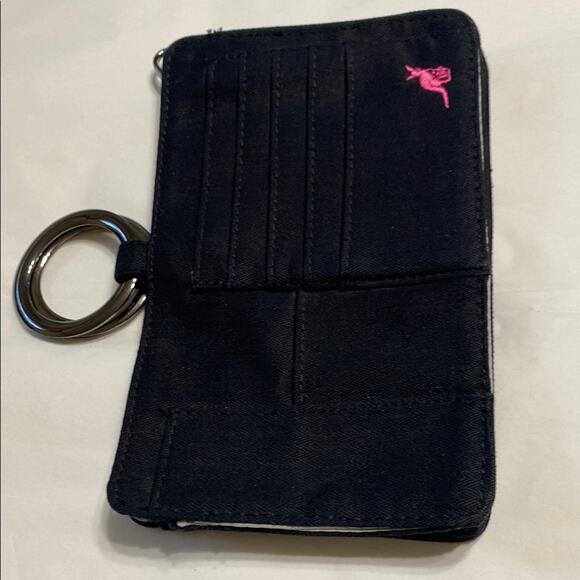 Pouchee - Black Purse 7.5” Organizer w/ Metal Pull Hoops Pink Kangaroo Logo NWOT - Picture 1 of 7
